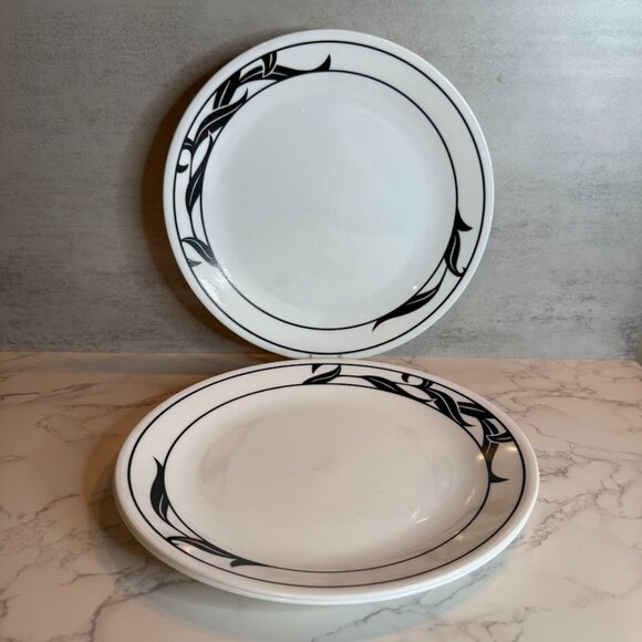 Corelle “Lyrics” Dinner Plates – Set of 3 – 10.25” Black Leaves on White - Picture 1 of 5